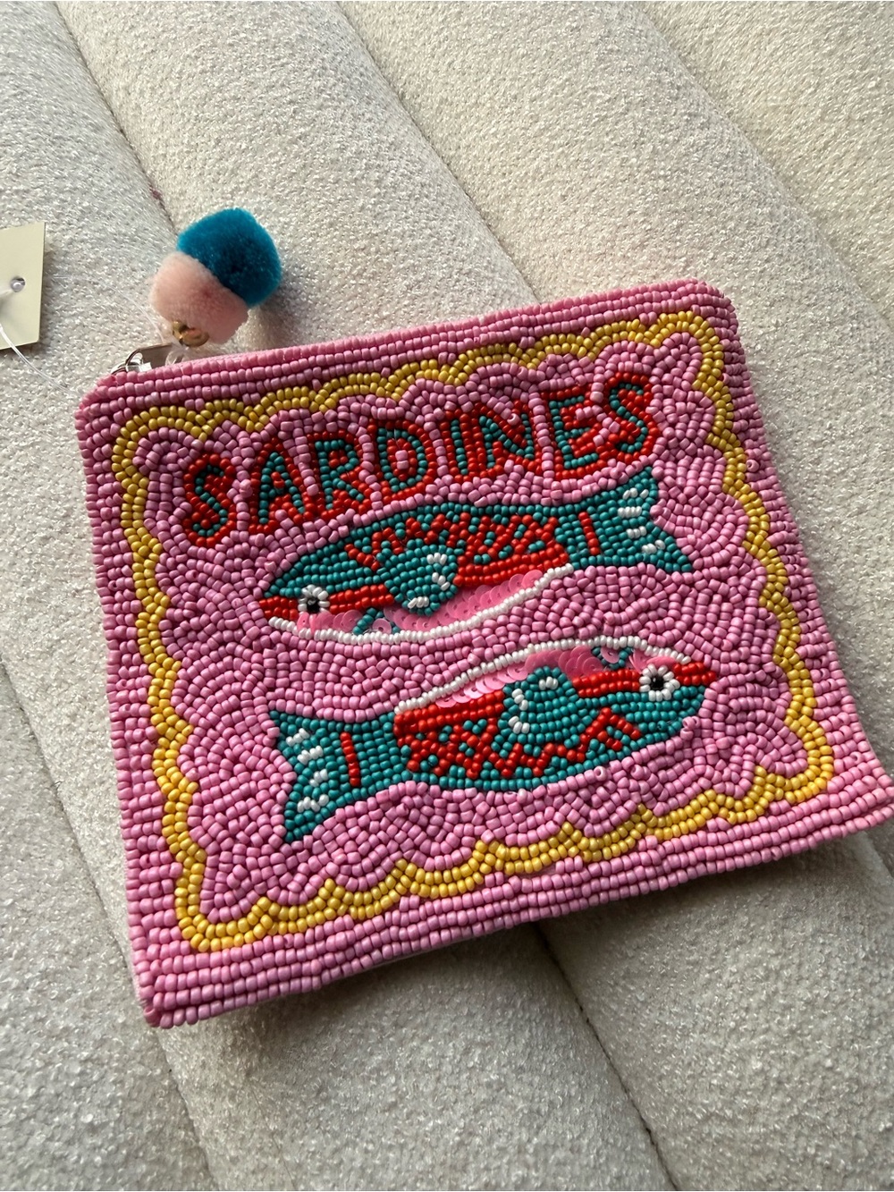 Sardines Beaded Fish Pouch - Pink & Teal